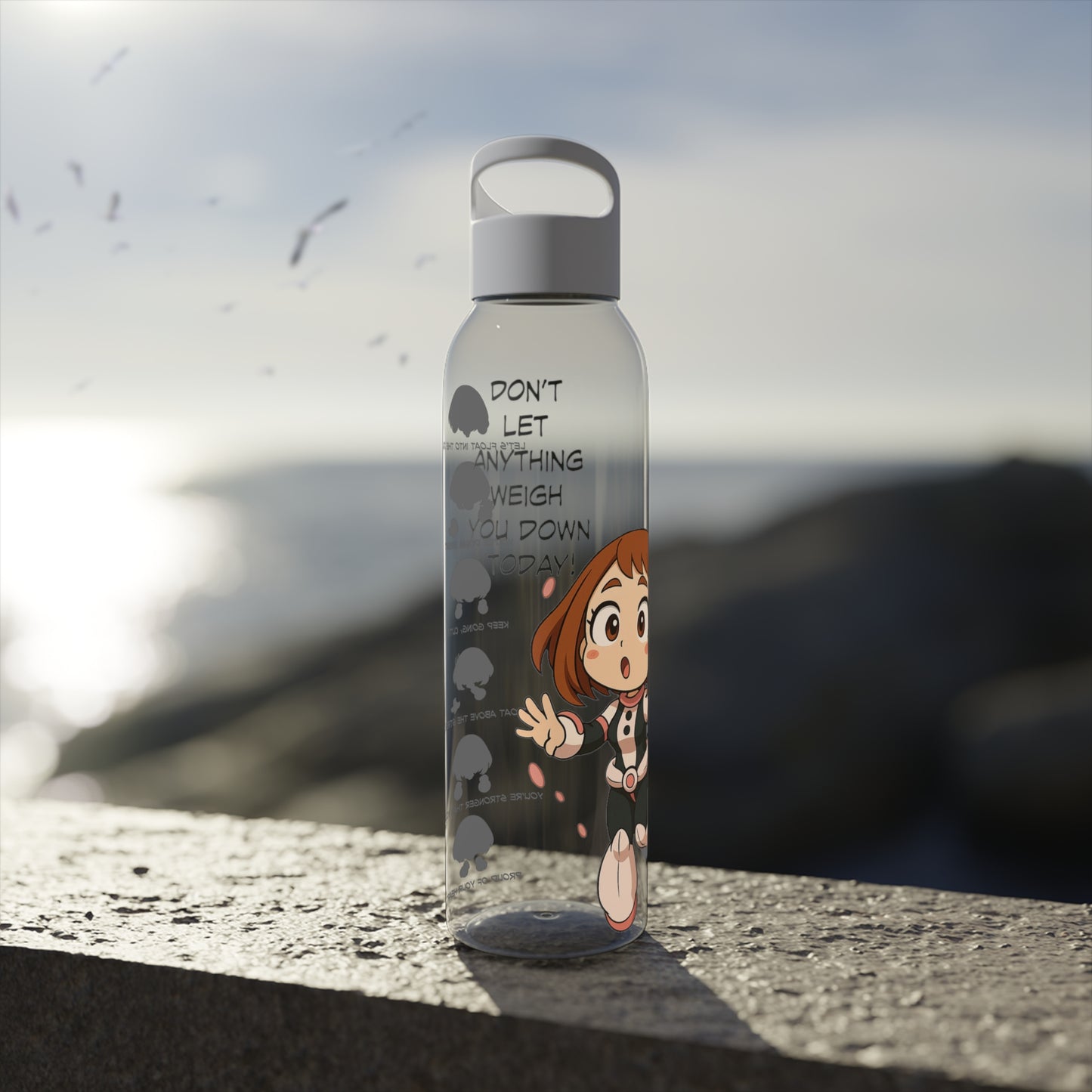 Motivational Sky Water Bottle - Inspirational Fitness Hydration, Gift for Athletes, Gym, Water Tracker, Cute Character Design