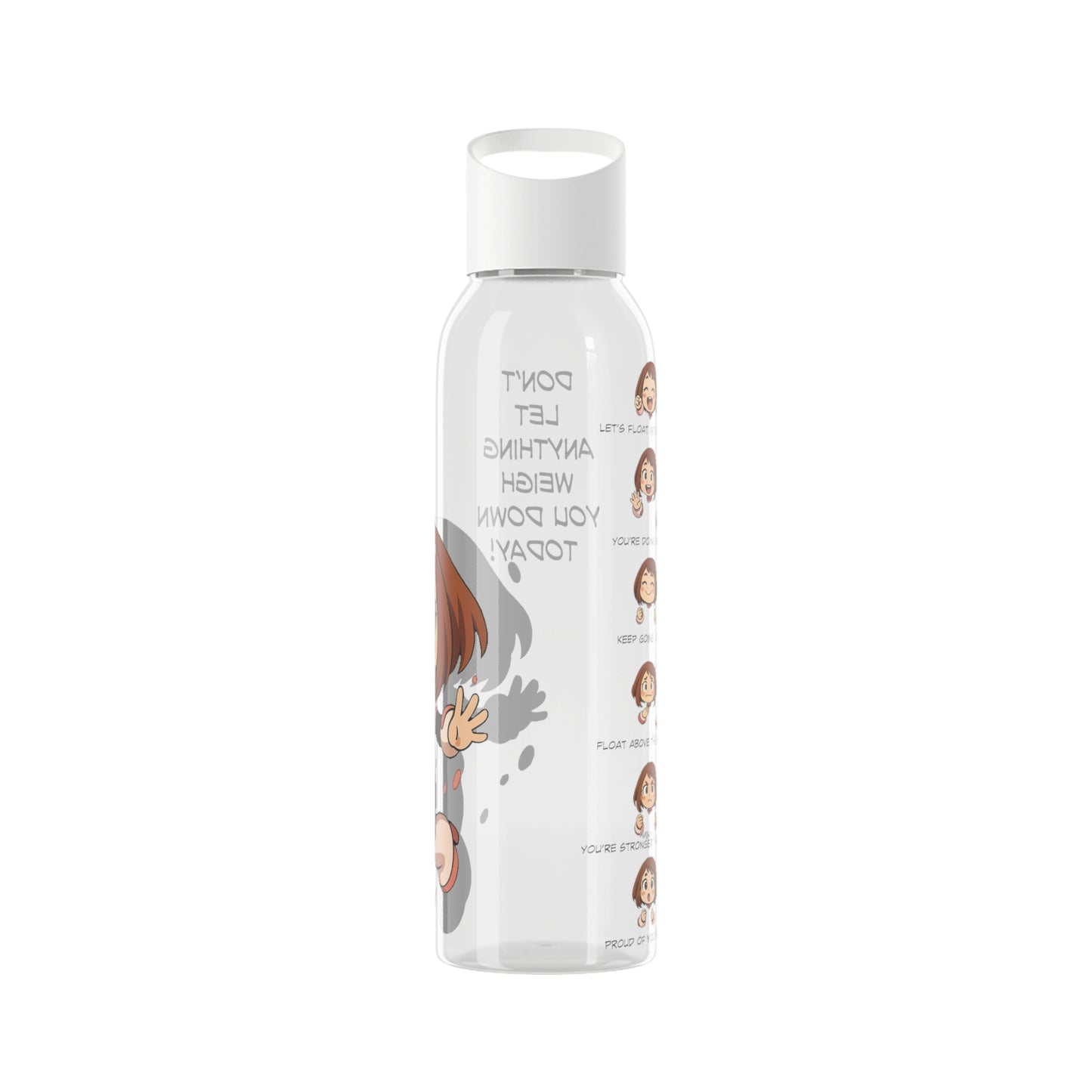 Motivational Sky Water Bottle - Inspirational Fitness Hydration, Gift for Athletes, Gym, Water Tracker, Cute Character Design