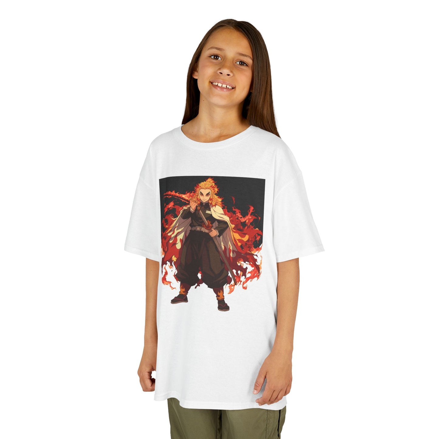 Kids Heavy Cotton™ Tee - Fiery Hero Design with Japanese Kanji